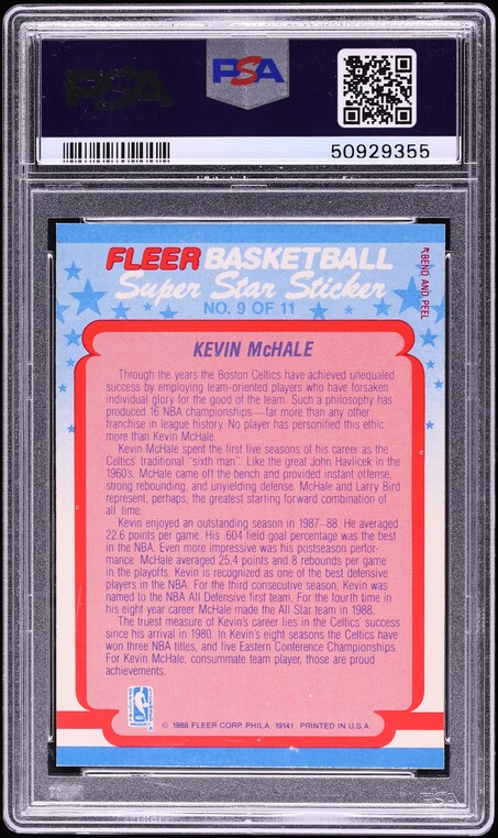 1988 Fleer Sticker Kevin McHale #9 PSA 6 EXMT