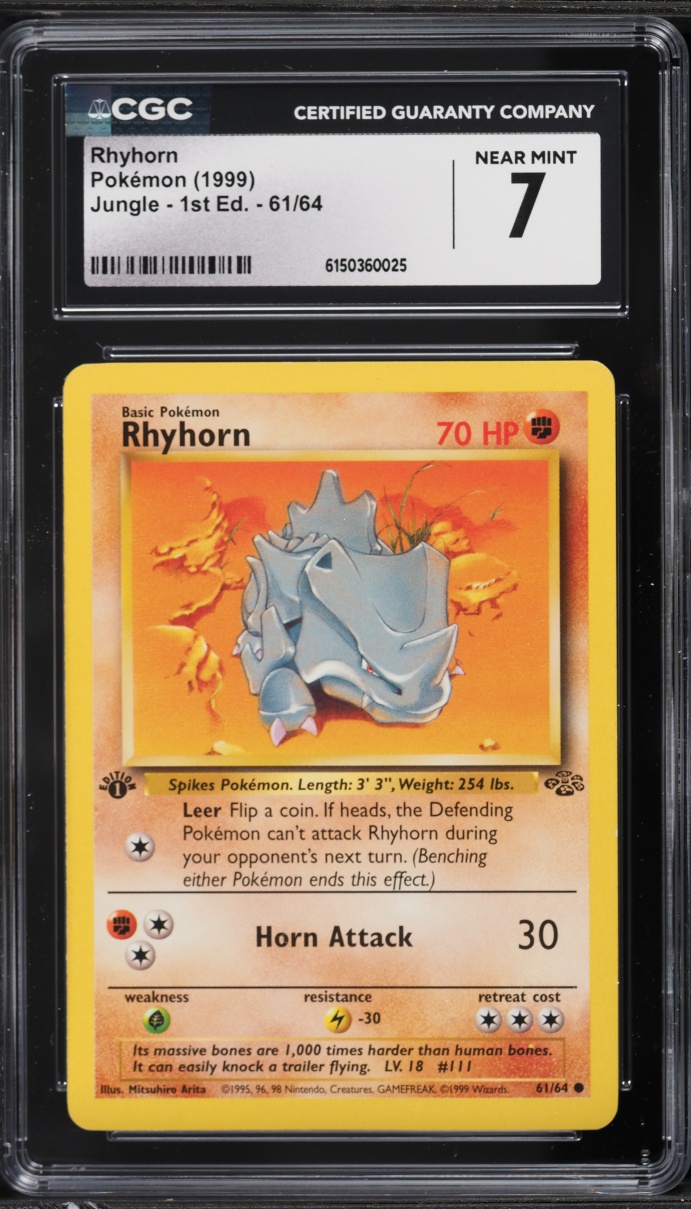 1999 Pokemon Jungle 1st Edition Rhyhorn #61 CGC 7 NRMT
