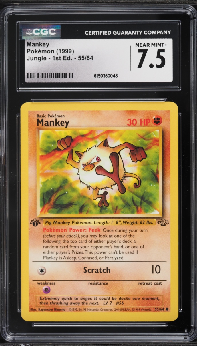 1999 Pokemon Jungle 1st Edition Mankey #55 CGC 7.5 NRMT+