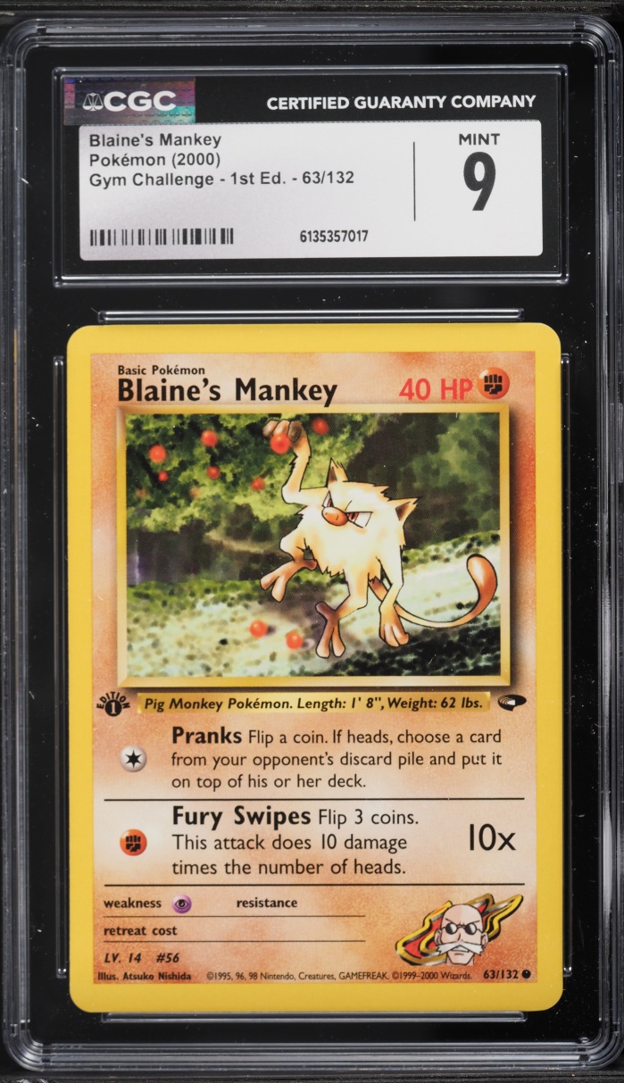 2000 Pokemon Gym Challenge 1st Edition Blaine's Mankey #63 CGC 9 MINT
