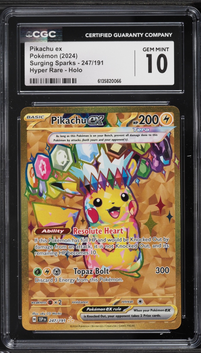 2024 Pokemon Scarlet & Violet Surging Sparks Gold Rare Pikachu ex #247 CGC 10 GEM MINT