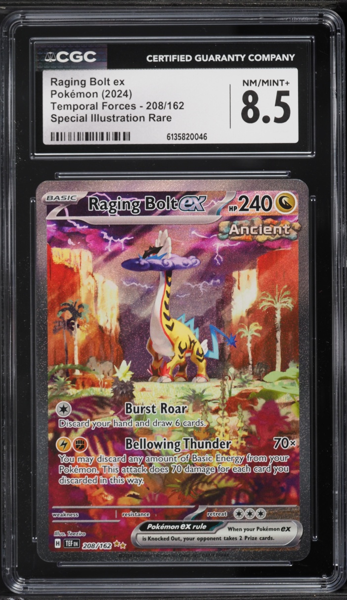 2024 Pokemon Scarlet & Violet Temporal Forces SIR Raging Bolt ex #208 CGC 8.5 NM-MT+