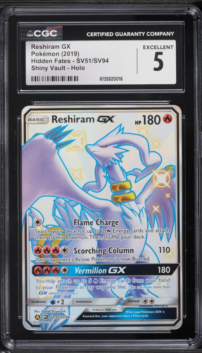 2019 Pokemon Sun & Moon Hidden Fates Full Art Reshiram GX #SV51 CGC 5 EX