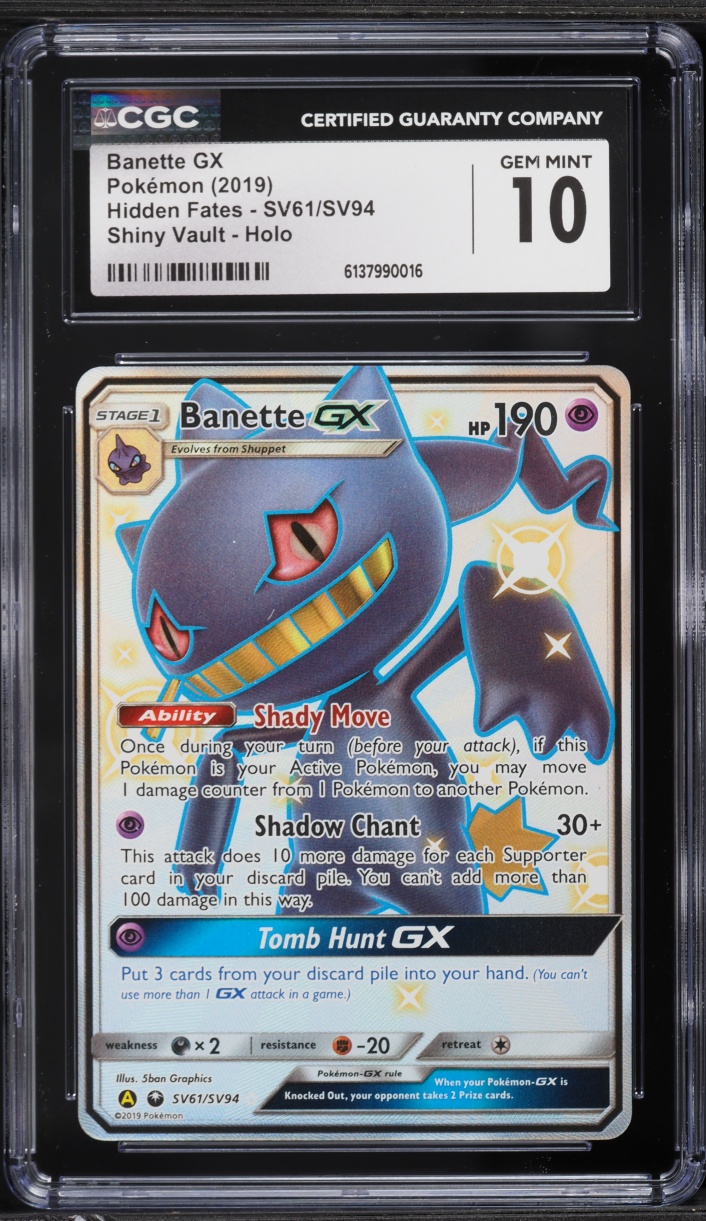 2019 Pokemon Sun & Moon Hidden Fates Full Art Banette GX #SV61 CGC 10 GEM MINT
