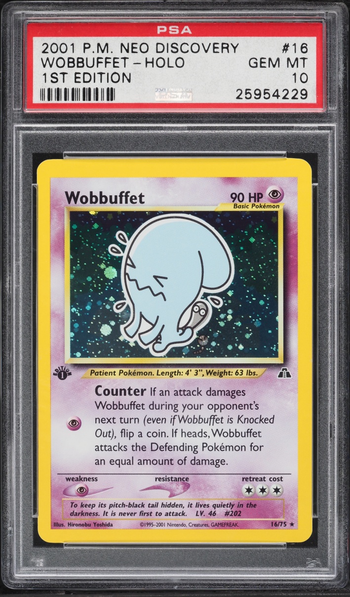 2001 Pokemon Neo Discovery 1st Edition Holo Wobbuffet #16 PSA 10 GEM MINT