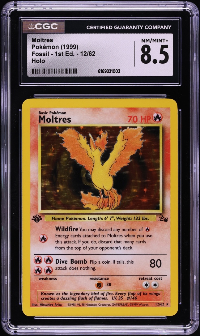 1999 Pokemon Fossil 1st Edition Holo Moltres #12 CGC 8.5 NM-MT+