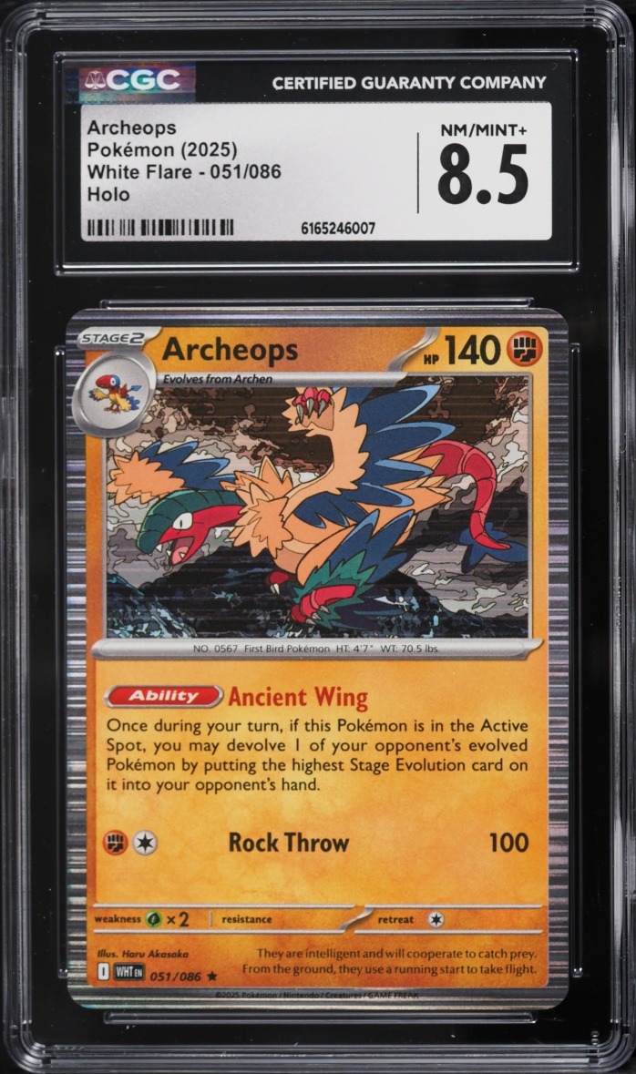 2025 Pokemon Scarlet & Violet White Flare Holo Archeops #51 CGC 8.5 NM-MT+