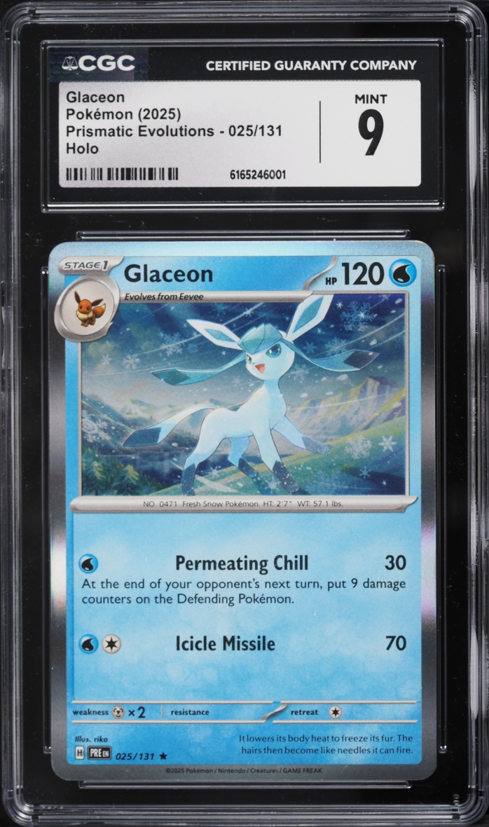2025 Pokemon Scarlet & Violet Prismatic Evolutions Holo Glaceon #25 CGC 9 MINT