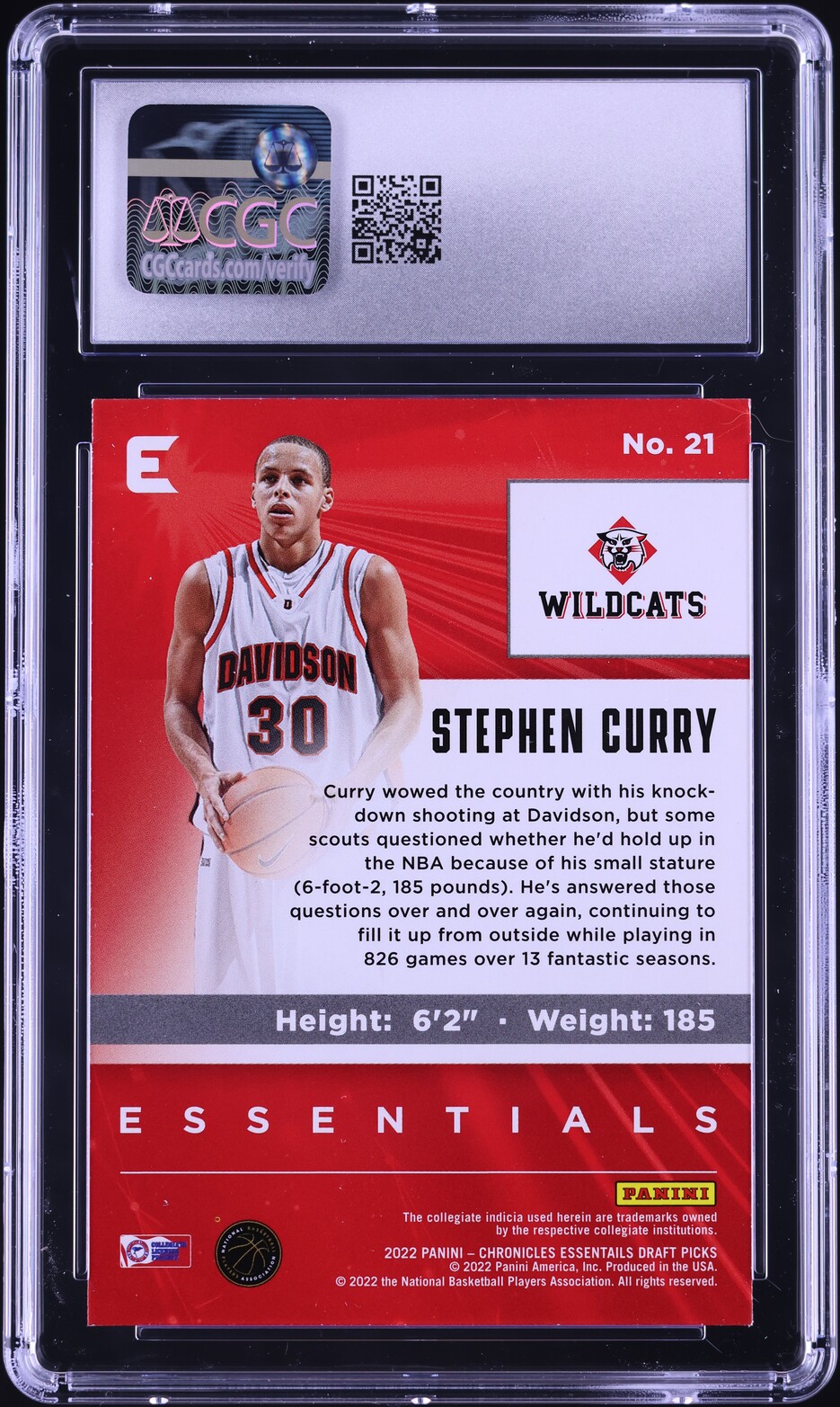 2022 Panini Chronicles Draft Picks Essentials Stephen Curry #21 CGC 9 MINT