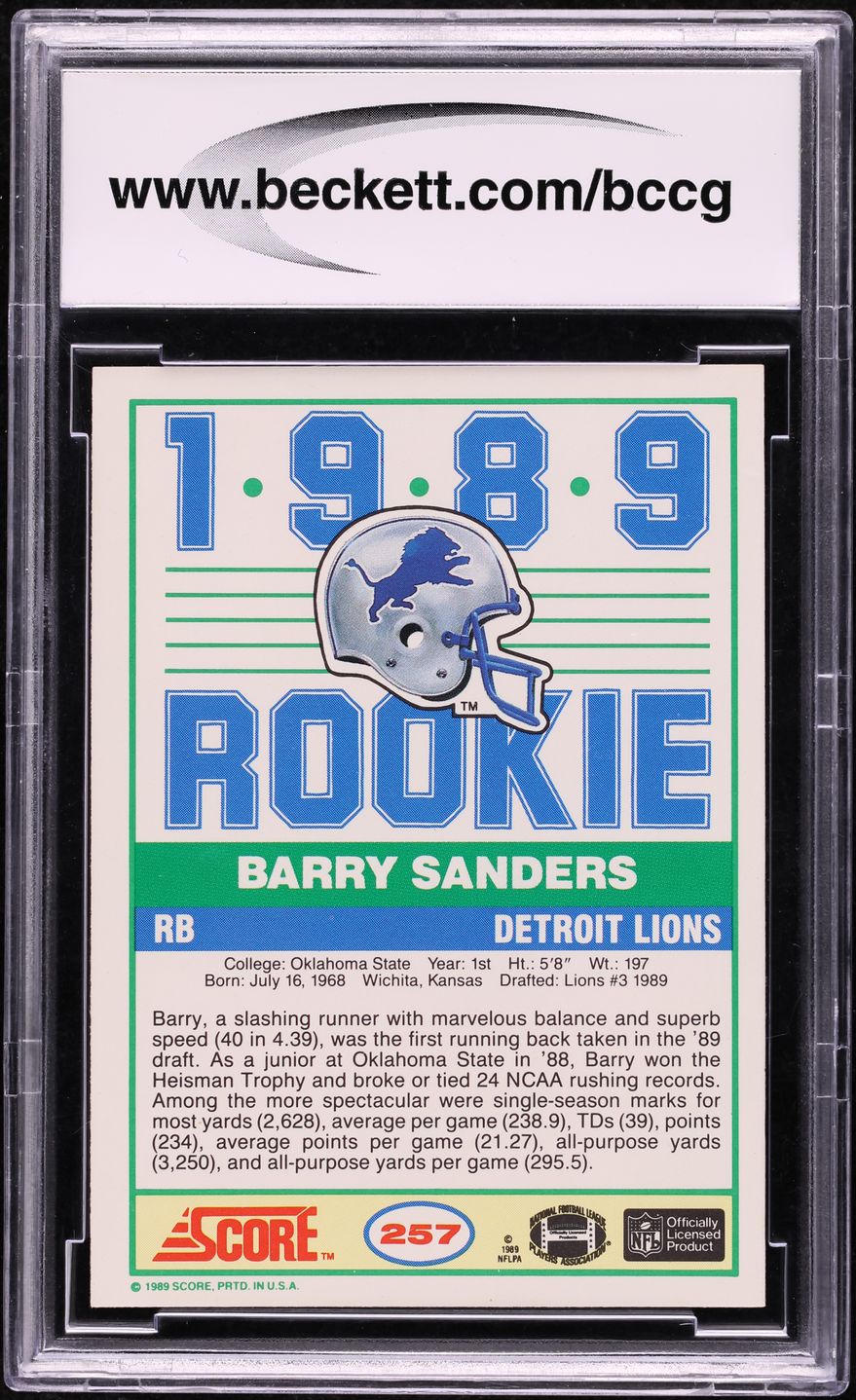 1989 Score Football Barry Sanders ROOKIE #257 BCCG 9