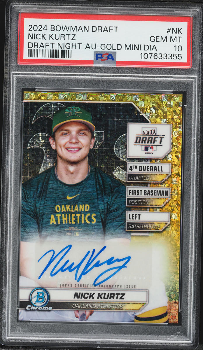 2024 Bowman Chrome Draft Night Gold Mini Diamond Nick Kurtz PROSPECT AUTO /50 PSA 10 GEM MINT