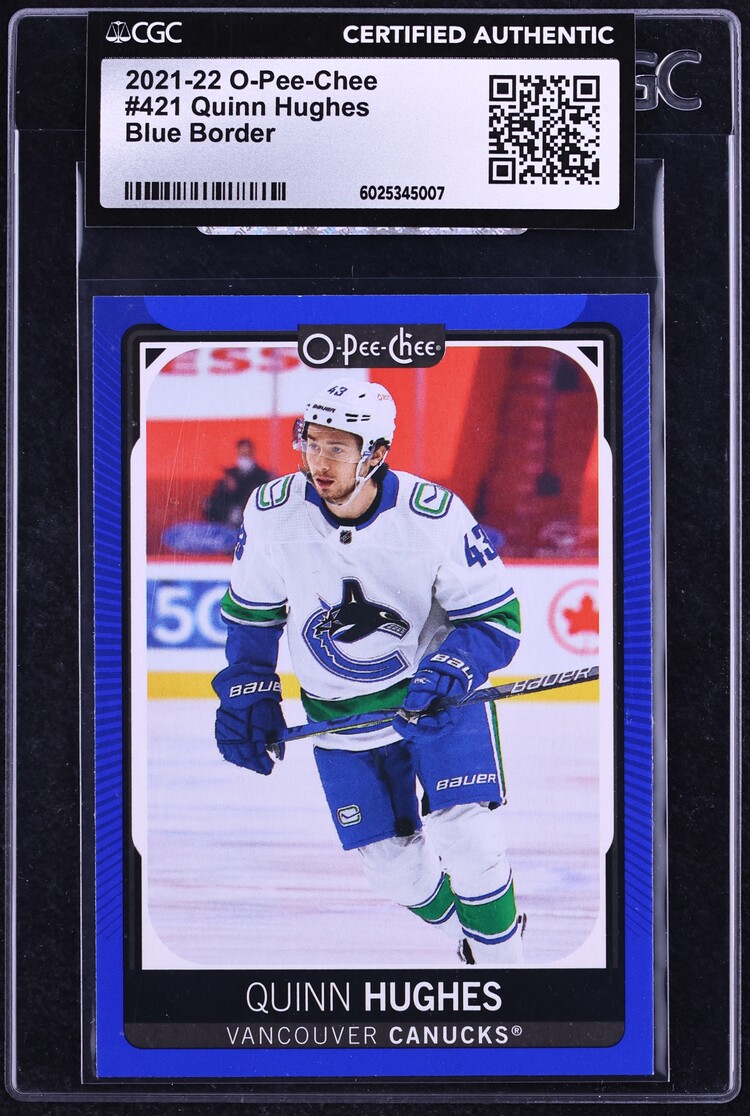2021 O-Pee-Chee Blue Border Quinn Hughes #421 CGC AUTH