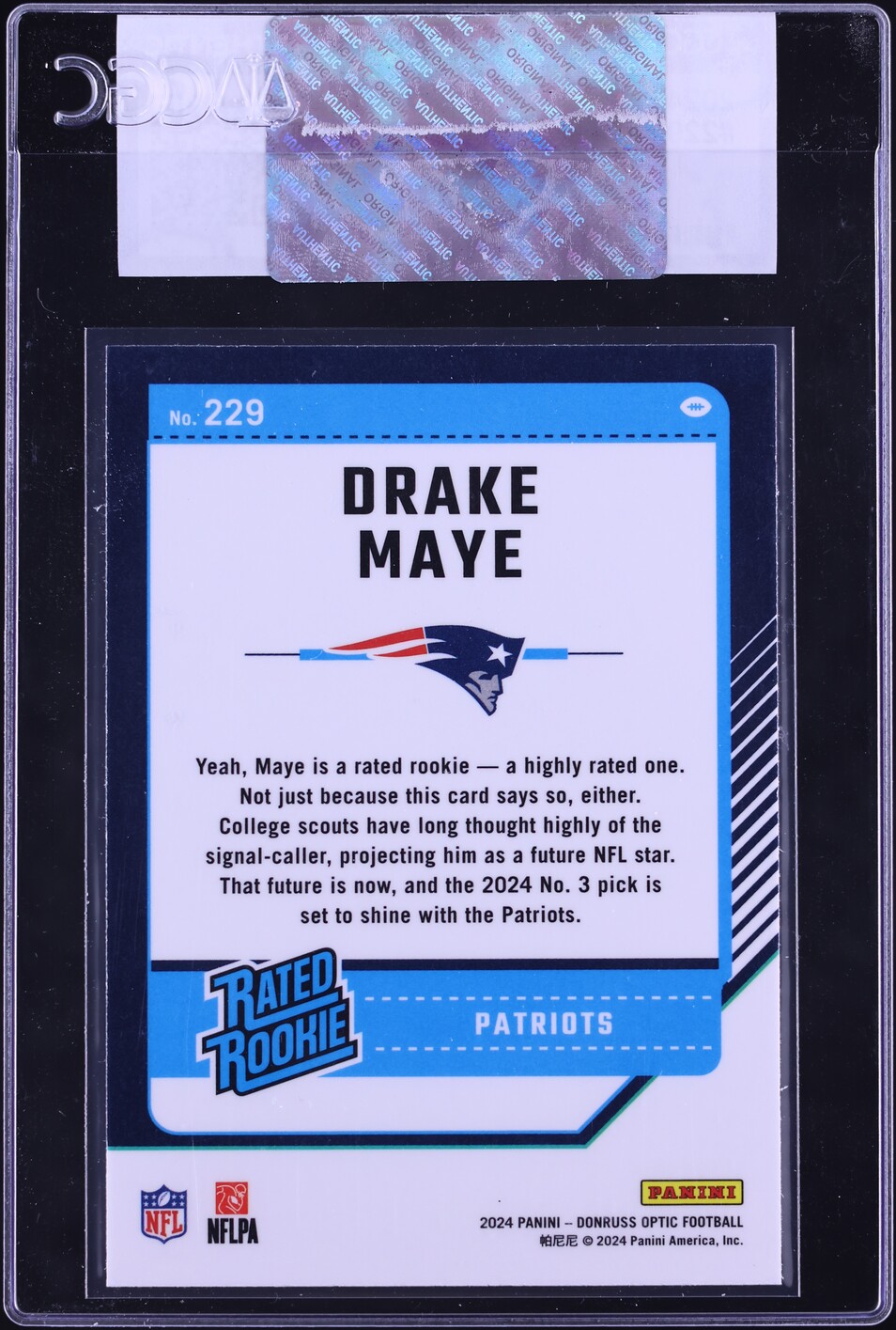 2024 Donruss Optic Drake Maye ROOKIE #229 CGC AUTH