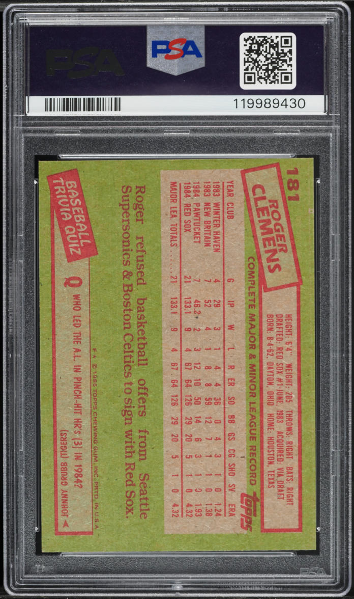 1985 Topps Roger Clemens ROOKIE #181 PSA 8 NM-MT