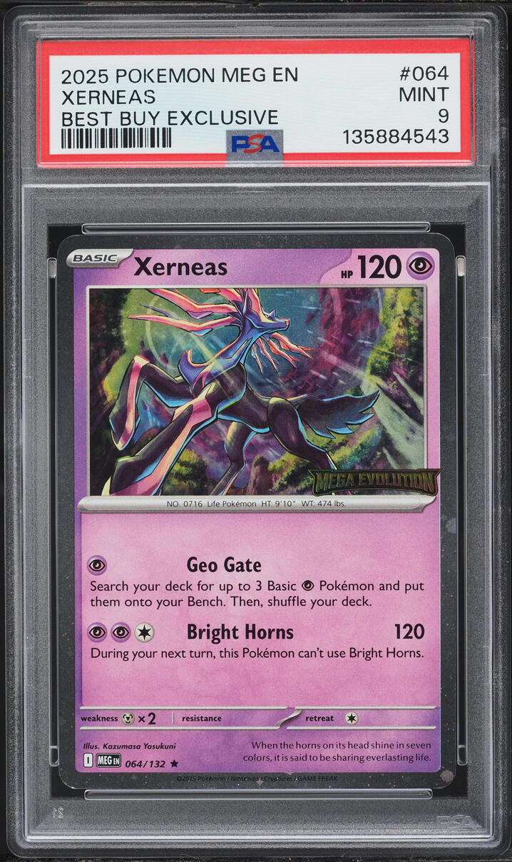 2025 Pokemon Mega Evolution Best Buy Exclusive Xerneas #064 PSA 9 MINT