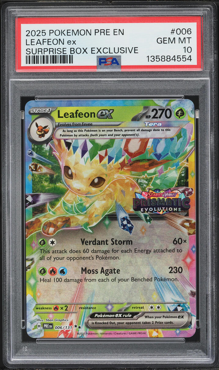 2025 Pokemon SV Prismatic Evolutions Surprise Box Holo Leafeon EX #6 PSA 10 GEM MINT