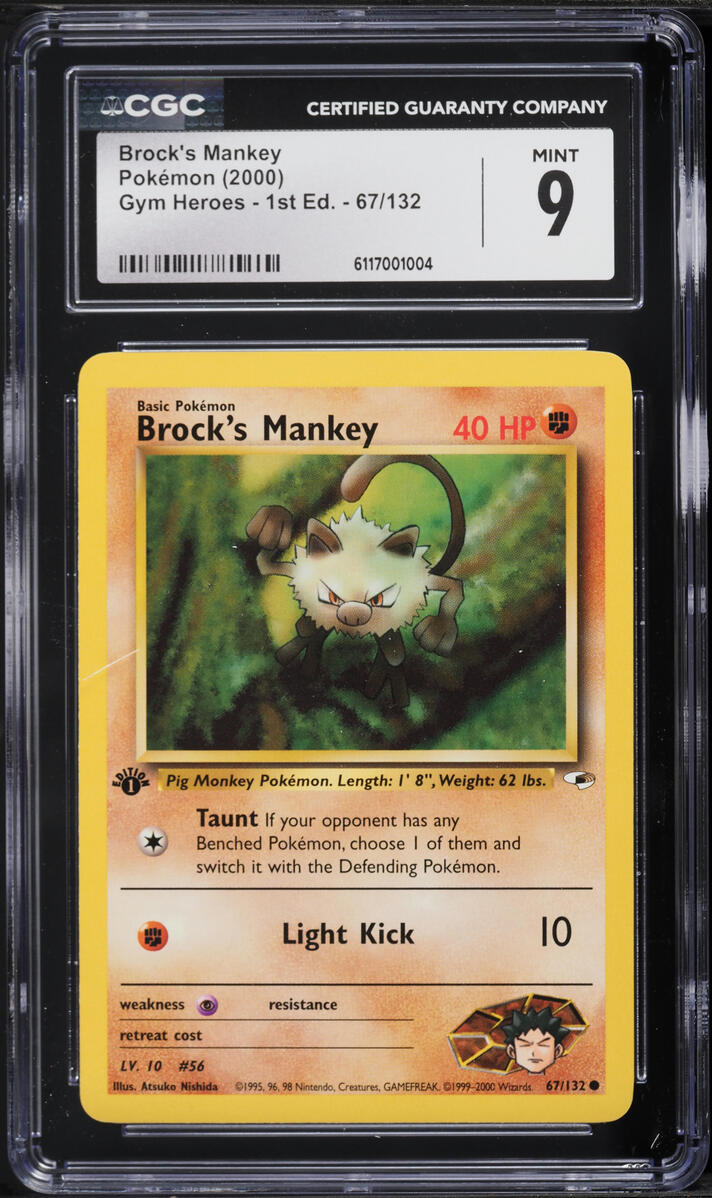 2000 Pokemon Gym Heroes 1st Edition Brock's Mankey #67 CGC 9 MINT
