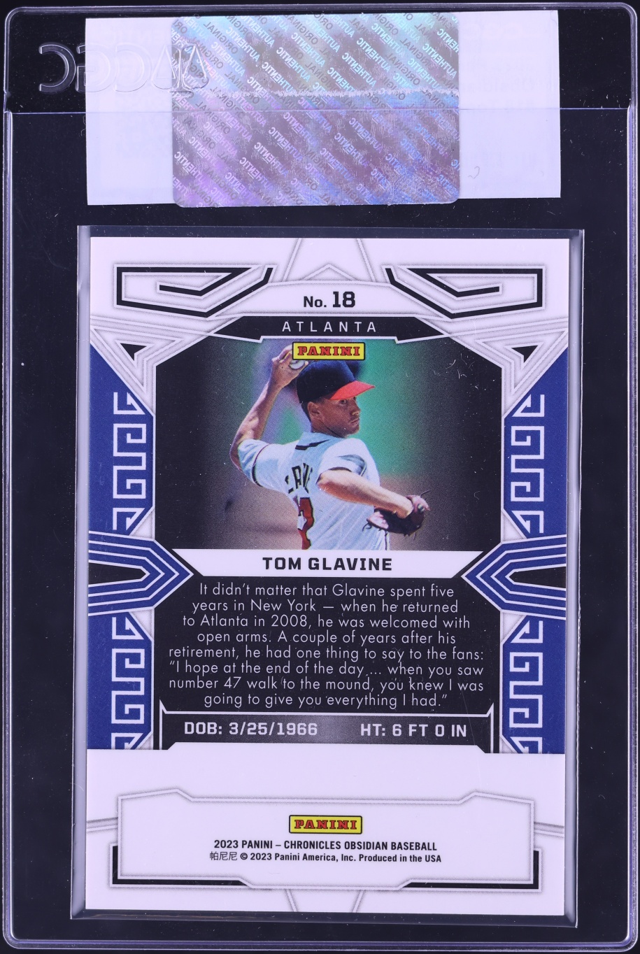 2023 Panini Chronicles Obsidian Tom Glavine #18 CGC AUTH