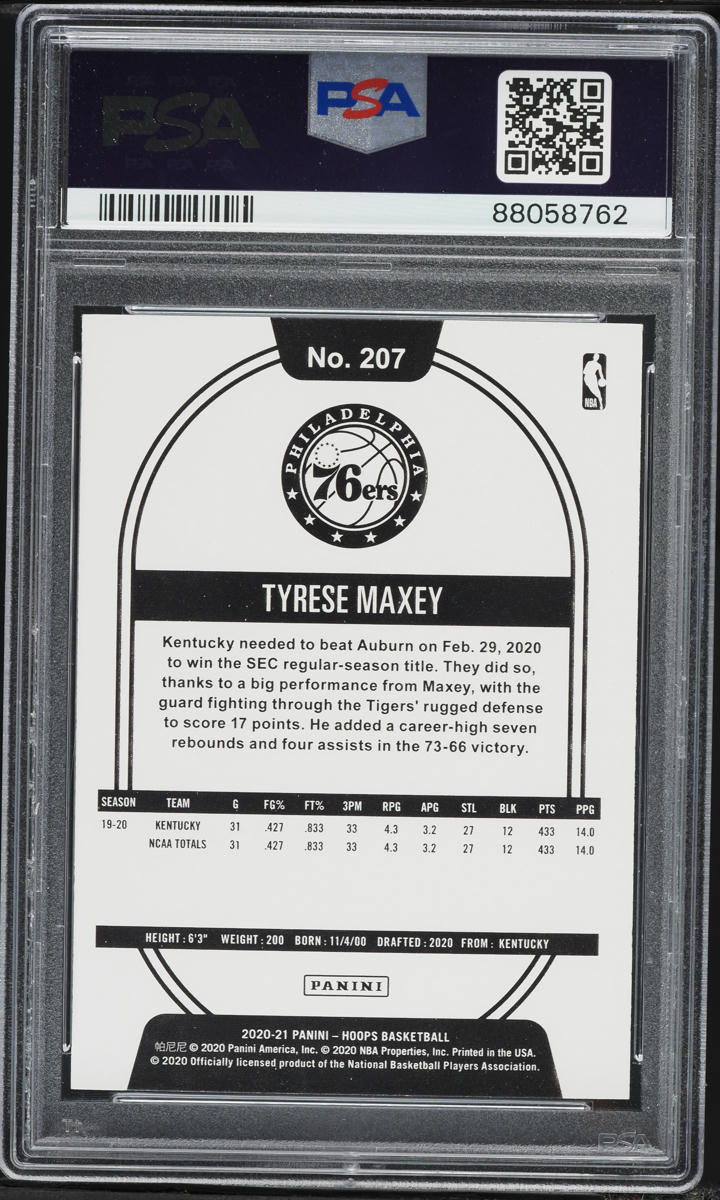 2020 Hoops Tyrese Maxey ROOKIE #207 PSA 9 MINT