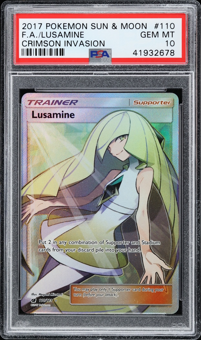 2017 Pokemon Sun & Moon Crimson Invasion Full Art Lusamine #110 PSA 10 GEM MINT