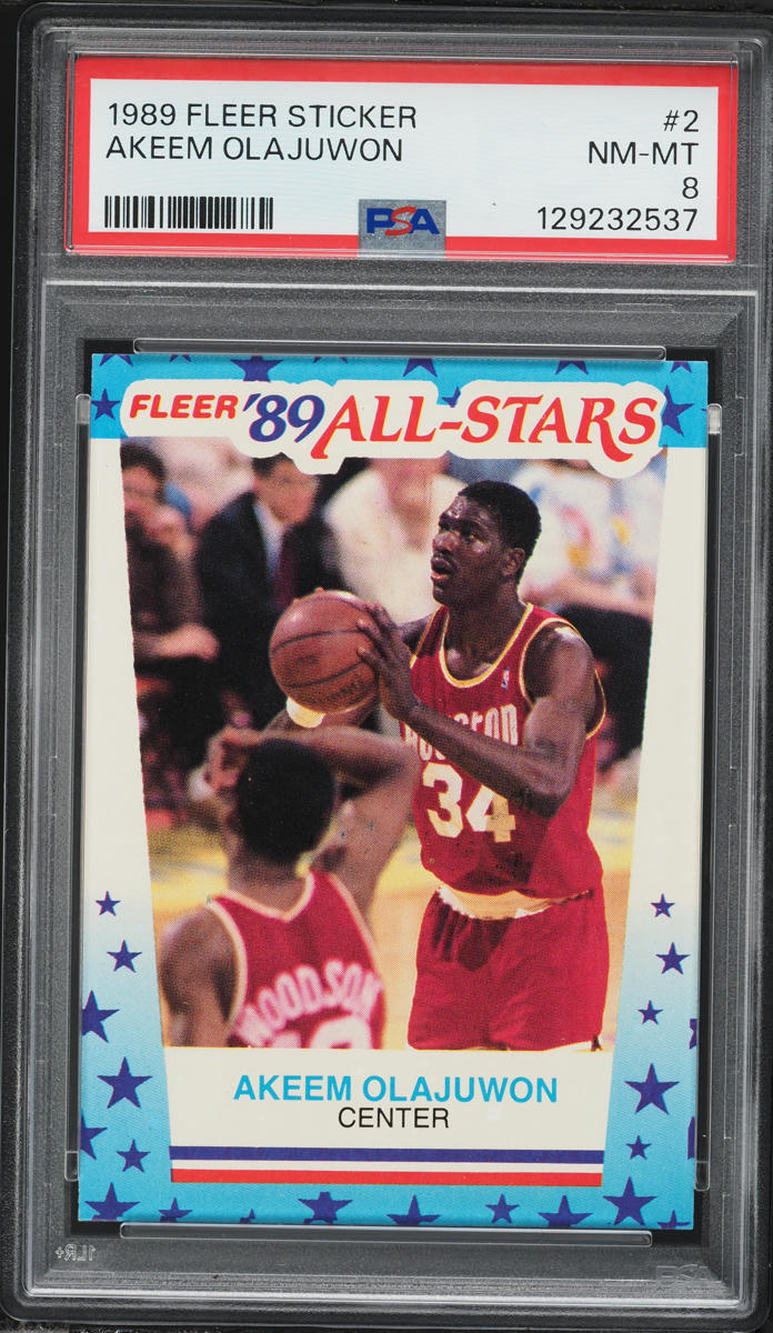 1989 Fleer Sticker Hakeem Olajuwon ALL STARS #2 PSA 8 NM-MT