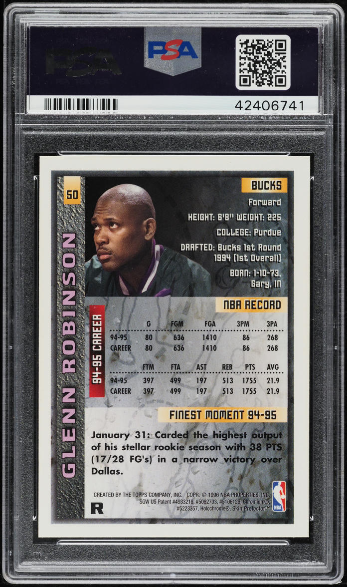 1995 Finest Refractor Glenn Robinson #50 PSA 10 GEM MINT
