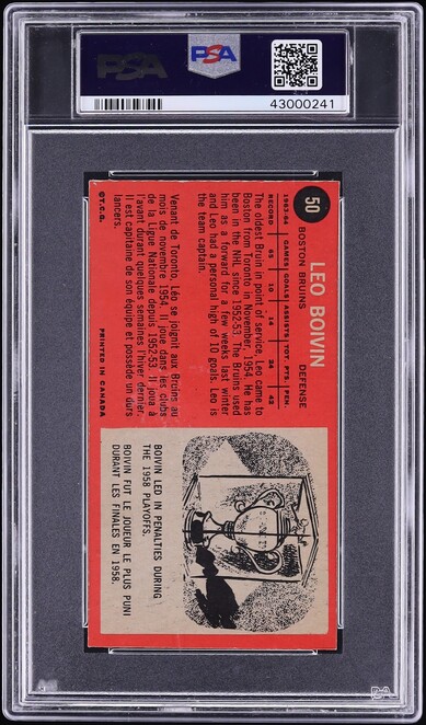 1964 Topps Hockey Leo Boivin #50 PSA 8 NM-MT
