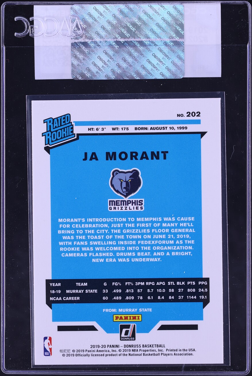 2019 Donruss Basketball Ja Morant ROOKIE #202 CGC AUTH