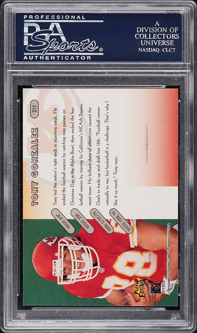 1997 Donruss Football Tony Gonzalez ROOKIE #211 PSA 10 GEM MINT