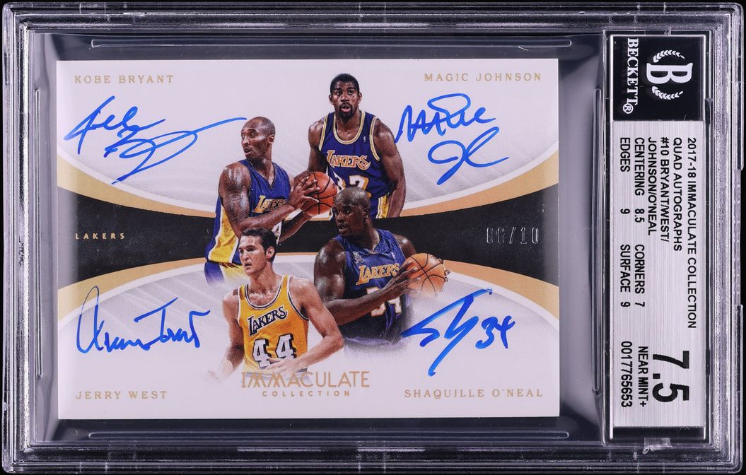 2017 Immaculate Quad Kobe Bryant Magic Johnson O'Neal West AUTO /10 #10 BGS 7.5