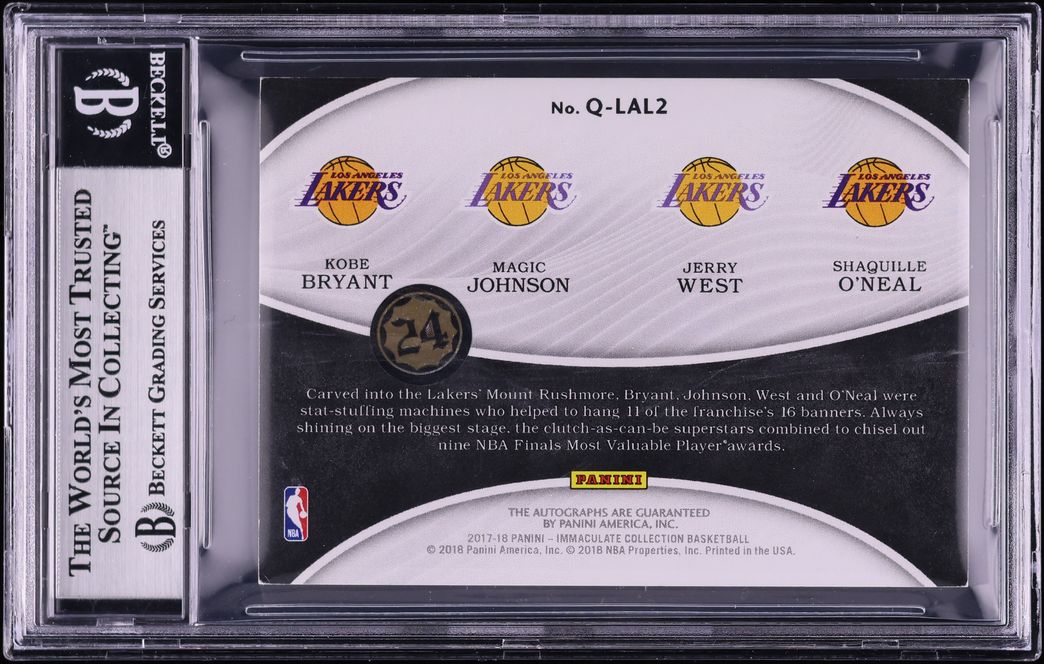 2017 Immaculate Quad Kobe Bryant Magic Johnson O'Neal West AUTO /10 #10 BGS 7.5
