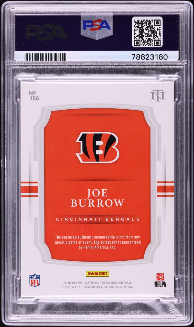 2020 National Treasures Stars & Stripes Joe Burrow ROOKIE PATCH AUTO /20 PSA 10
