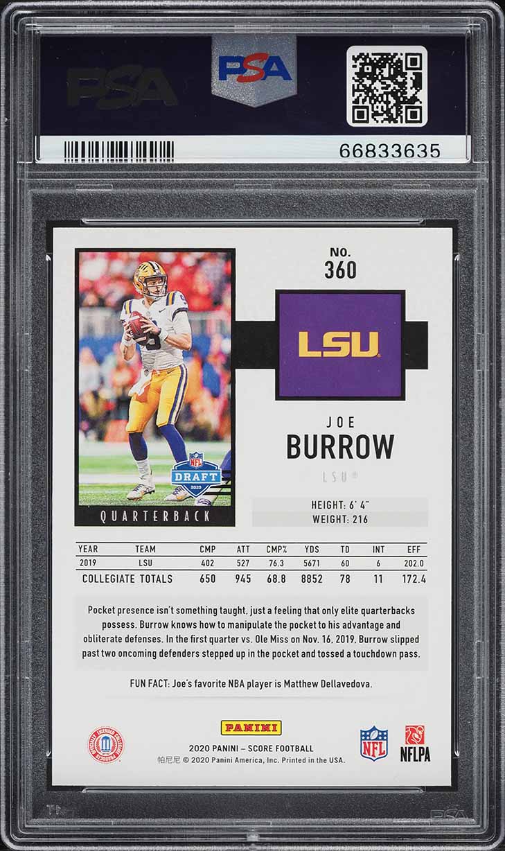 2020 Score Football Joe Burrow ROOKIE #360 PSA 10 GEM MINT