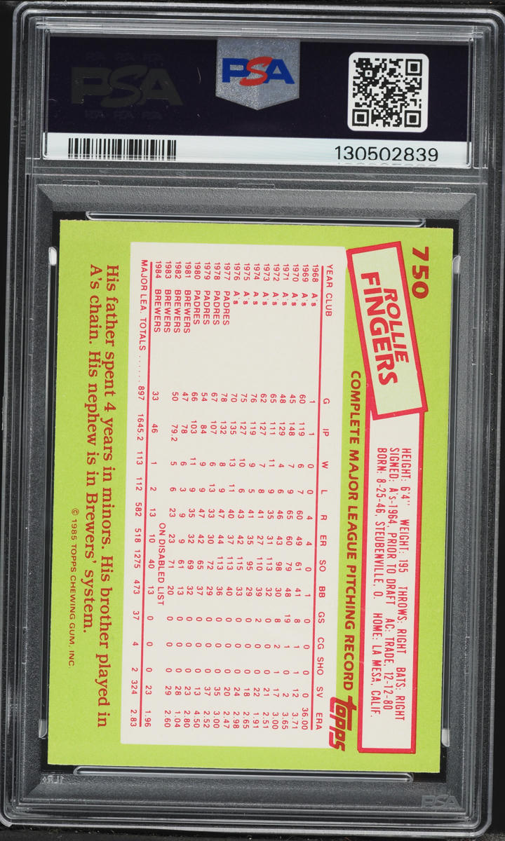 1985 Topps Tiffany Rollie Fingers #750 PSA 8 NM-MT