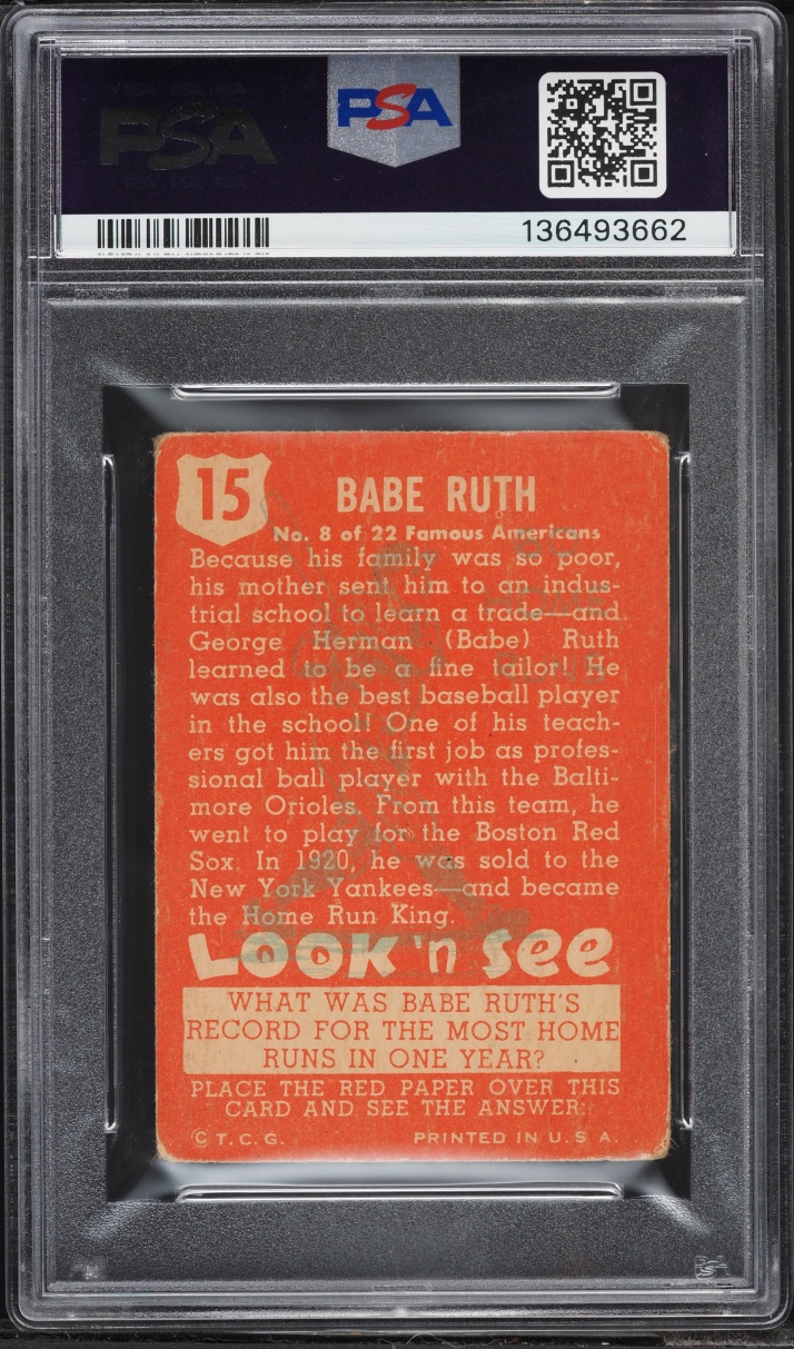 1952 Topps Look 'N See Babe Ruth #15 PSA 2 GD