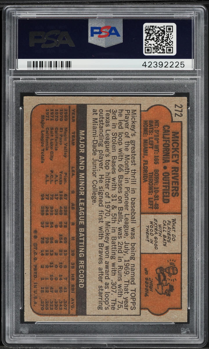 1972 Topps Mickey Rivers ROOKIE #272 PSA 9 MINT