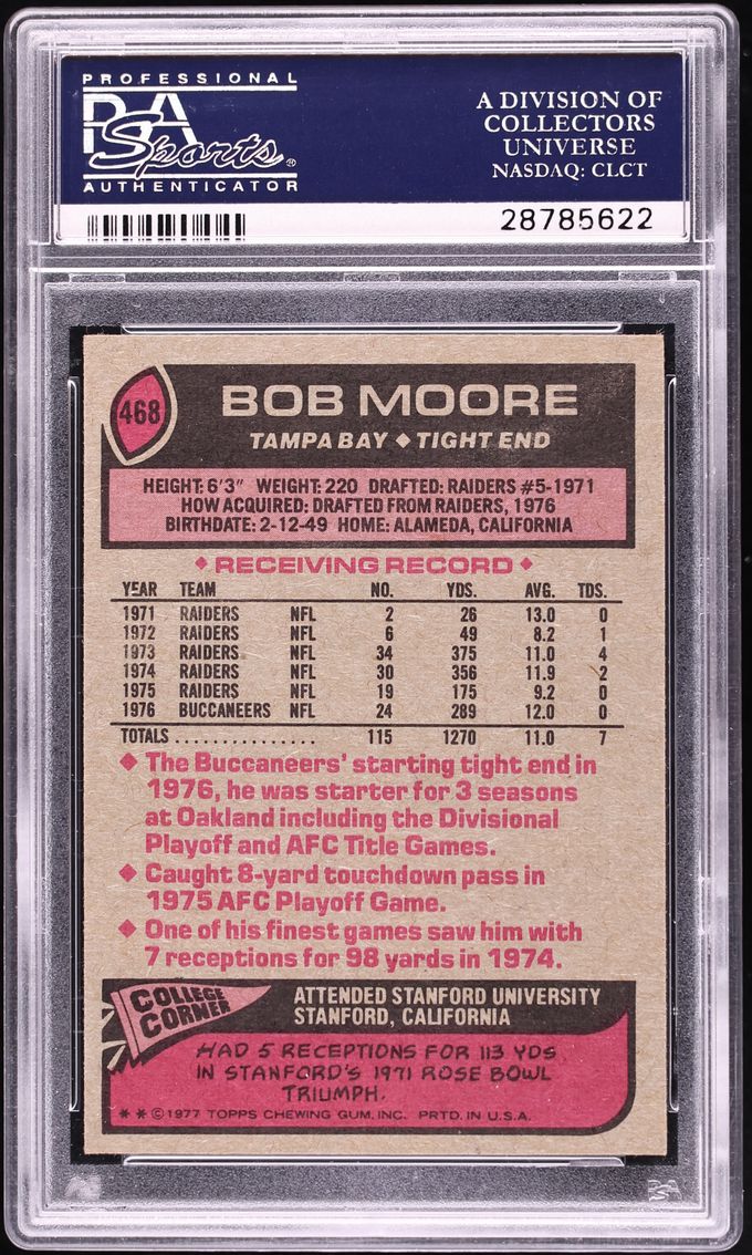 1977 Topps Football Bob Moore #468 PSA 10 GEM MINT