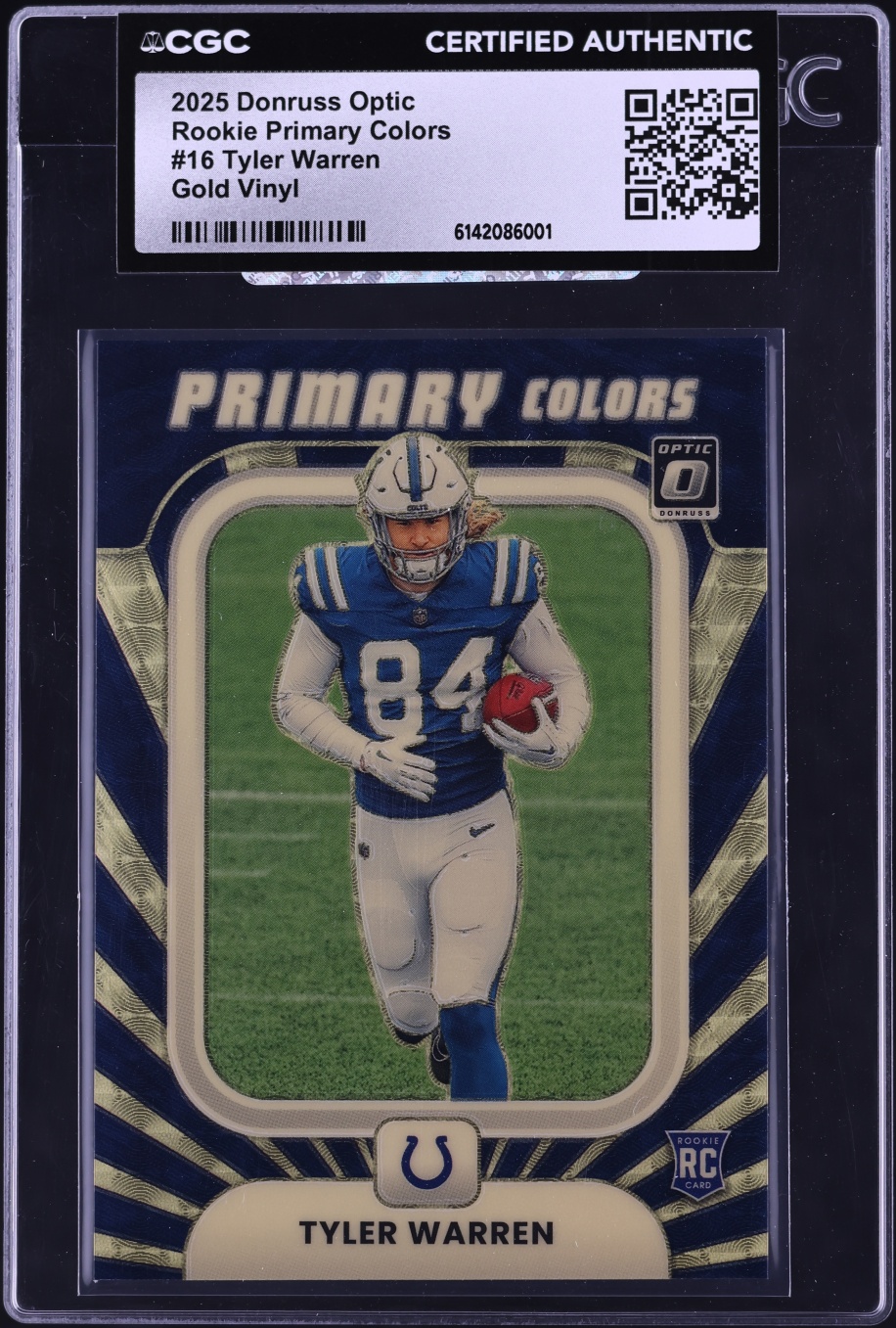2025 Donruss Optic Primary Colors Gold Vinyl Tyler Warren ROOKIE 1/1 #16 CGC AUTH - Photo 1