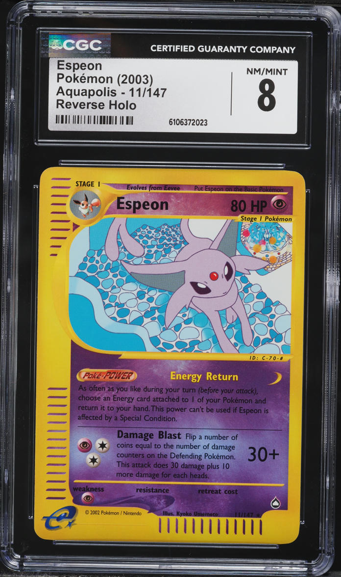 2003 Pokemon Aquapolis Reverse Holo Espeon #11 CGC 8 NM-MT