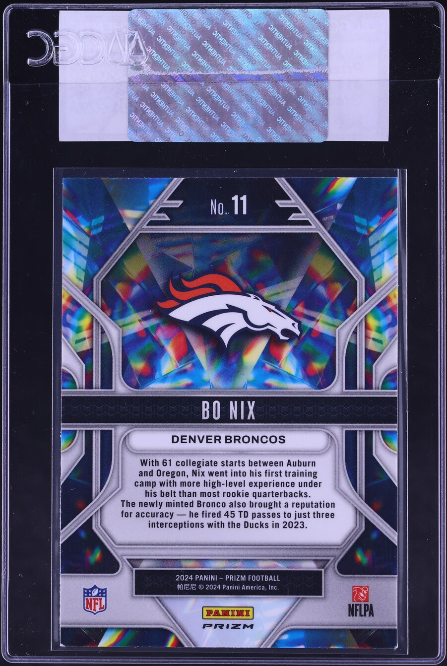 2024 Panini Prizm Prizmatic Green Bo Nix ROOKIE #11 CGC AUTH