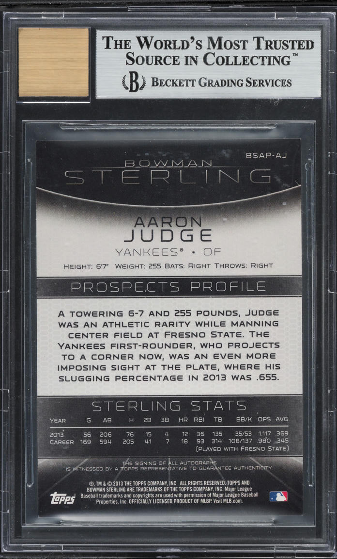 2013 Bowman Sterling Aaron Judge PROSPECT AUTO #BSAP-AJ BGS 9 MINT