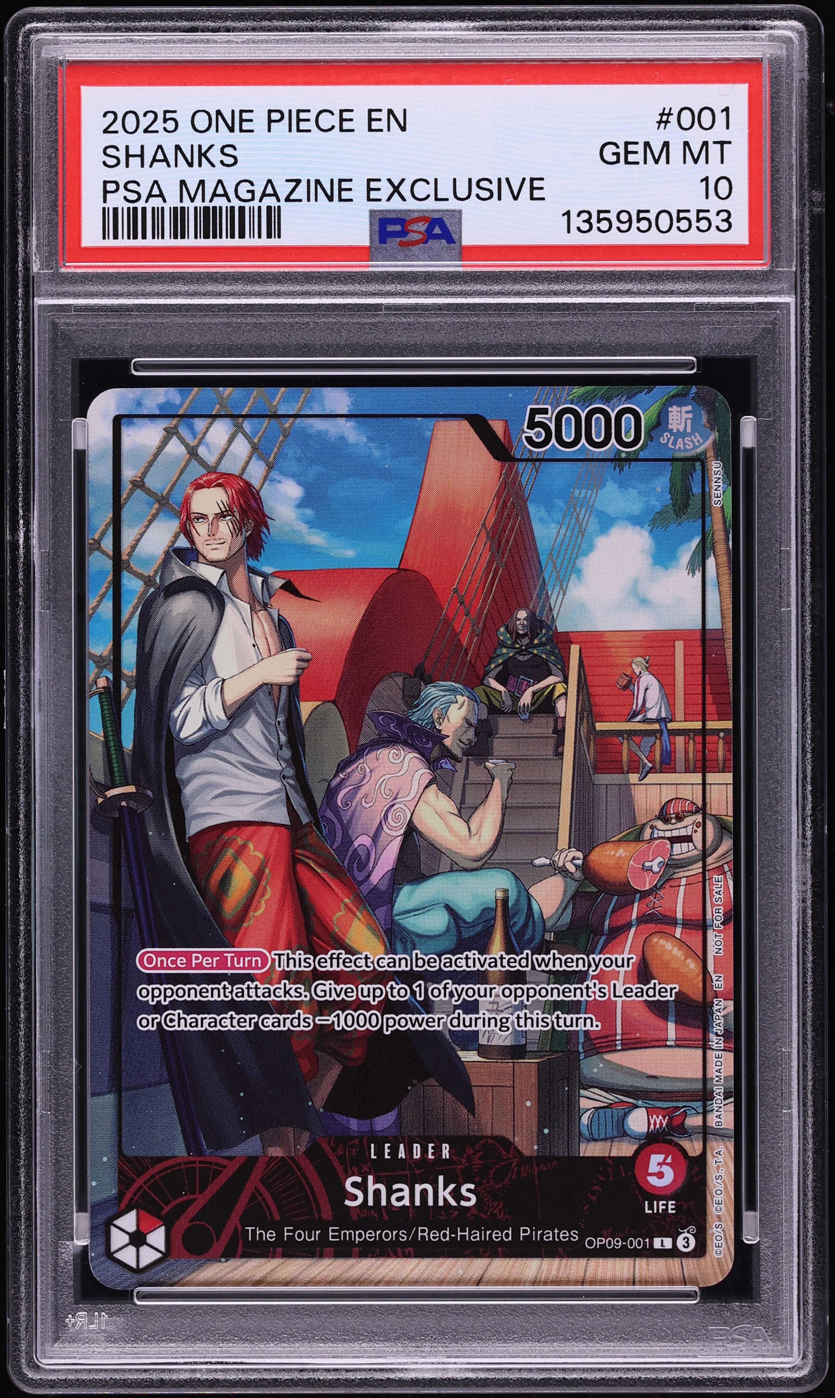 2025 One Piece Promo PSA Magazine Exclusive Alt Art Leader Shanks #OP09-001 PSA 10 GEM MINT