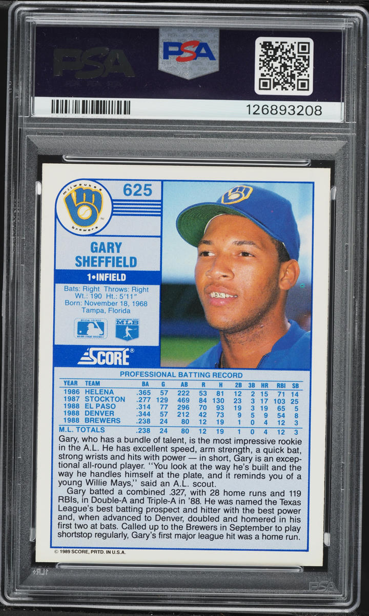 1989 Score Gary Sheffield ROOKIE #625 PSA 8 NM-MT