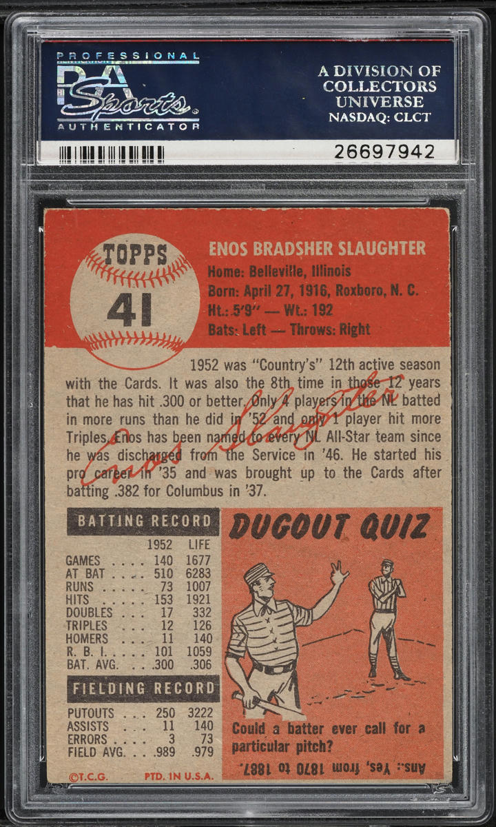 1953 Topps Enos Slaughter SHORT PRINT #41 PSA 4 VGEX