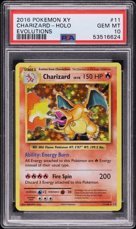 2016 Pokemon XY Evolutions Holo Charizard #11 PSA 9 MINT on