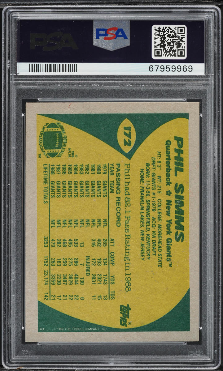 1989 Topps Phil Simms #172 PSA 7 NRMT