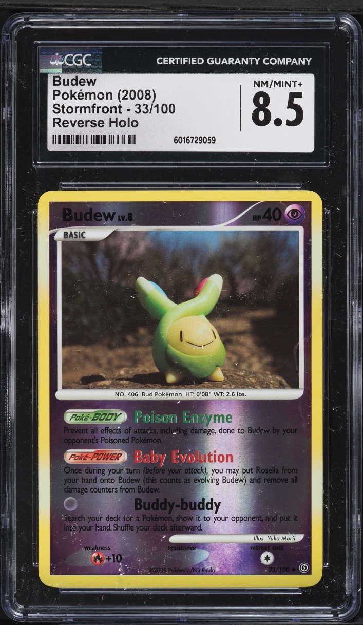 2008 Pokemon Diamond & Pearl Stormfront Reverse Holo Budew #33 CGC 8.5 NM-MT+
