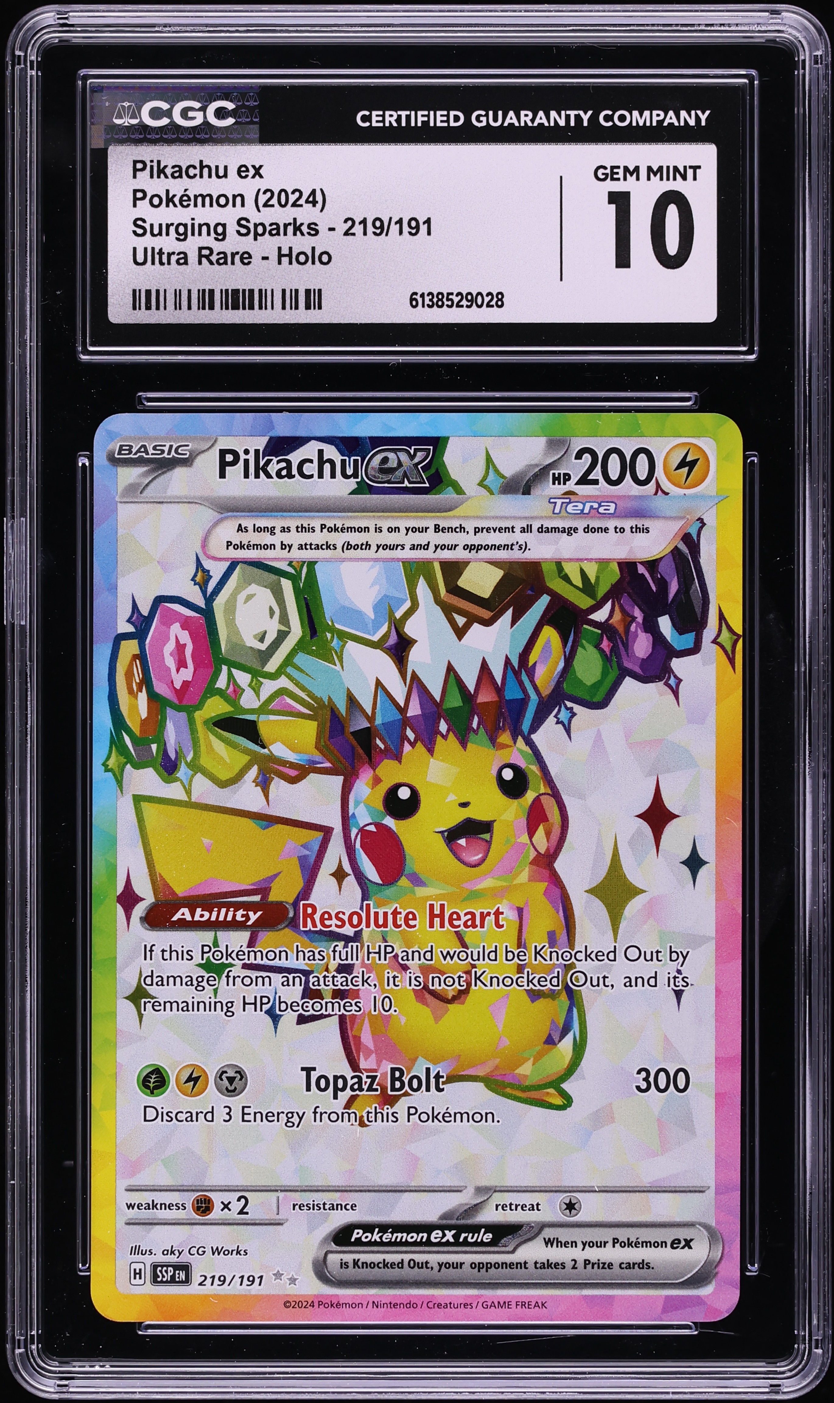 2024 Pokemon Scarlet & Violet Surging Sparks Full Art Pikachu Ex #219 CGC 10 GEM MINT