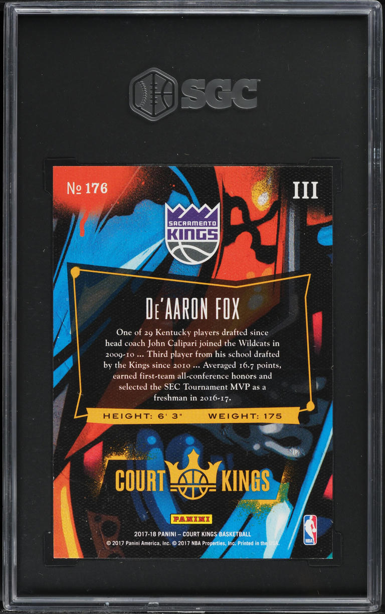 2017 Panini Court Kings Level III De'Aaron Fox ROOKIE #176 SGC 10 GEM MINT