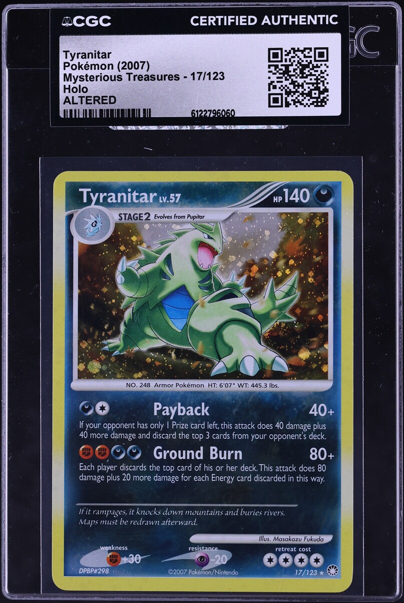 2007 Pokemon Diamond & Pearl Mysterious Treasures Holo Tyranitar #17 CGC ALTERED AUTH